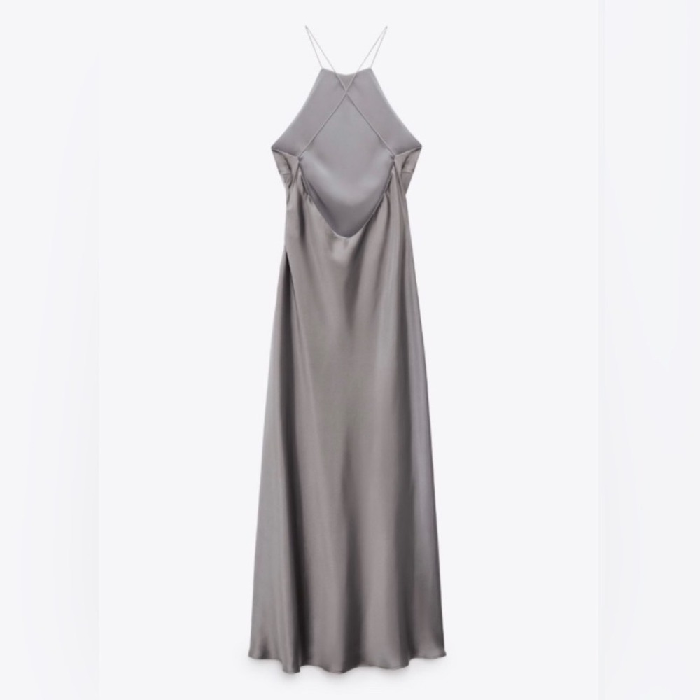 ZARA Grey Satin Halter Neck Open Back Maxi Dress XS 2916/331 NWT - Picture 4 of 16